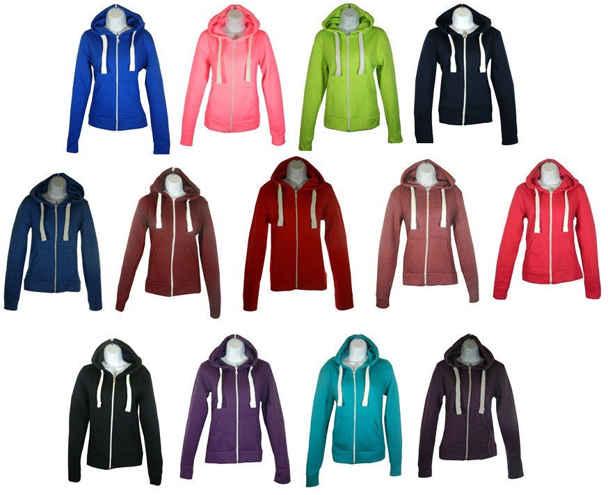 NEW LADIES WOMENS ZIP UP PLAIN FLEECE HOODIE JACKET SIZES XS S M L XL