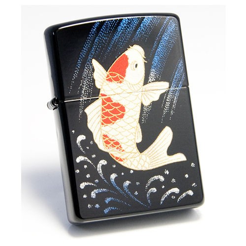 japanese art real gold makie red white lucky koi zippo