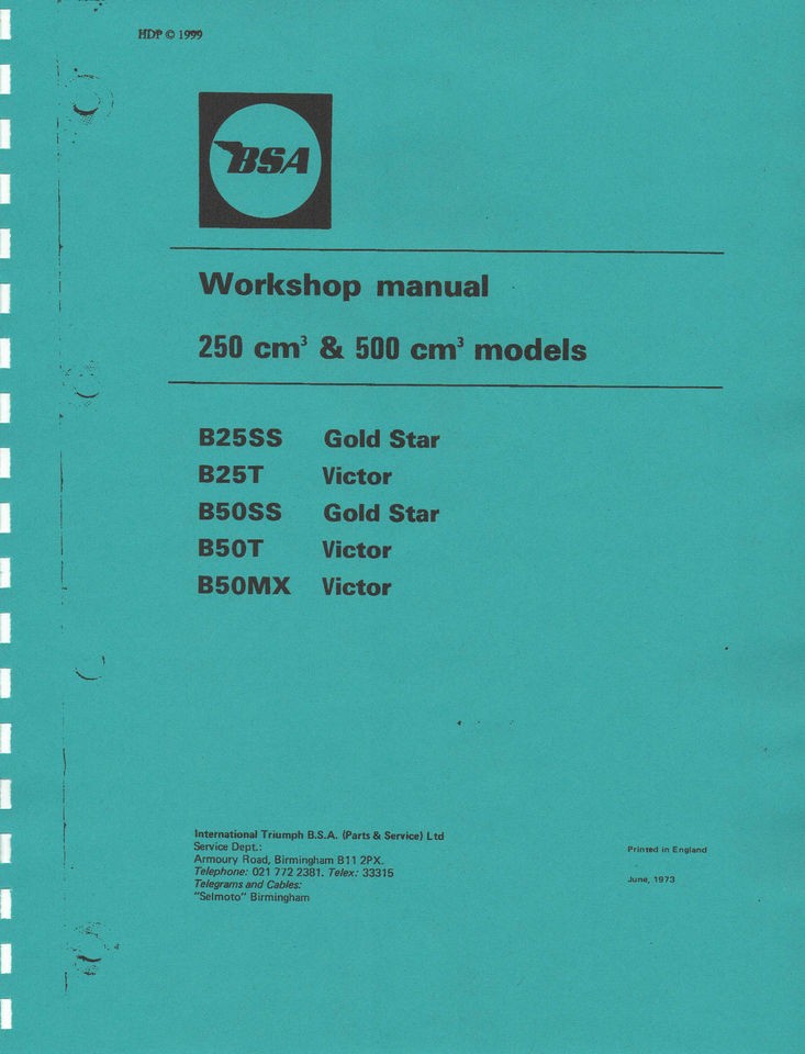 bsa workshop manual b50t victor 1971 b50mx victor 1971 time