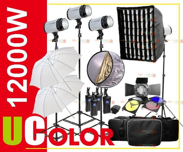 1200W STROBE STUDIO FLASH LIGHT KIT 300W X 4 PHOTO LIGHTING O9