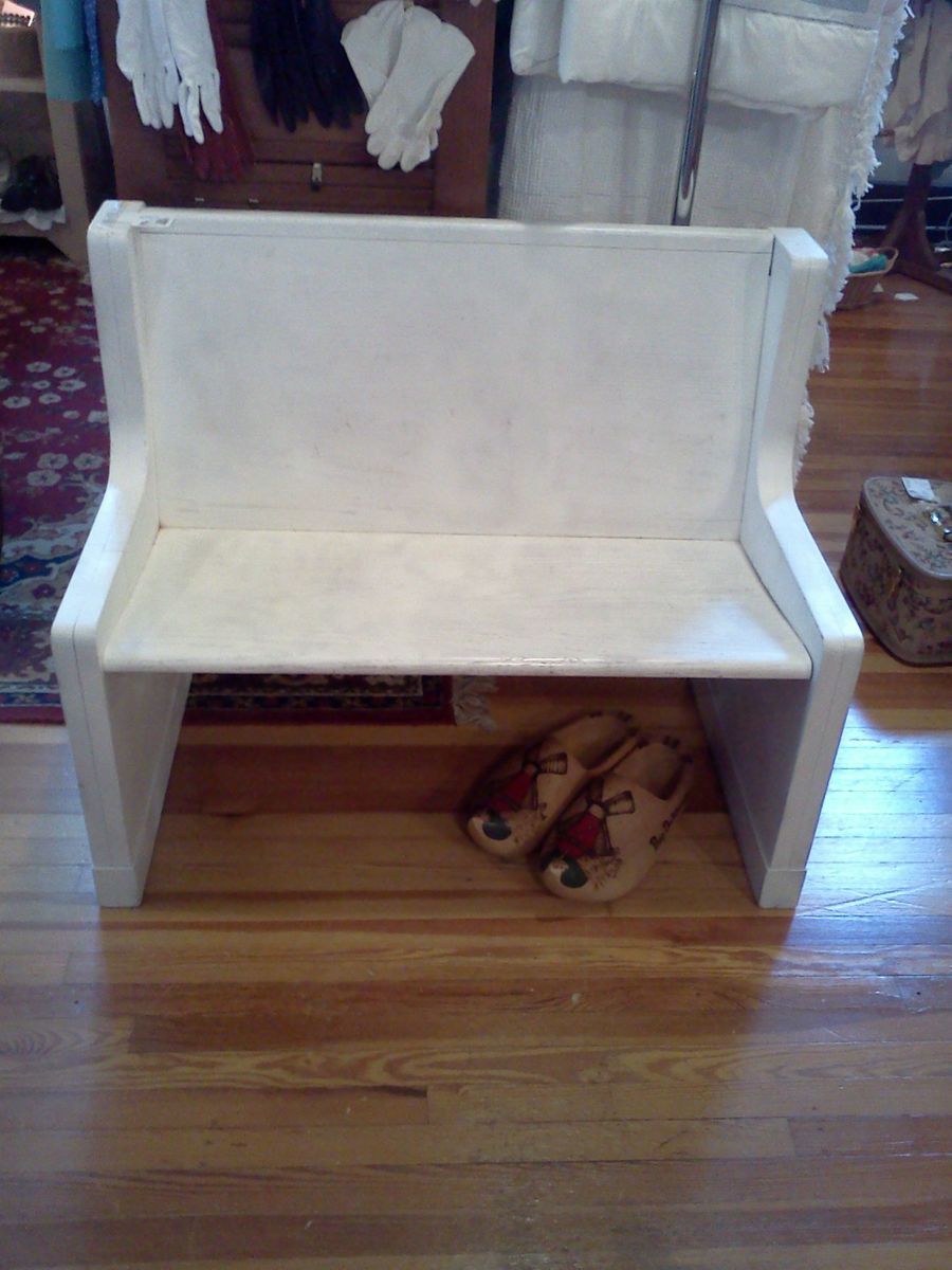 Vintage 4 Foot long Antique White Painted Oak Church Pew Bench