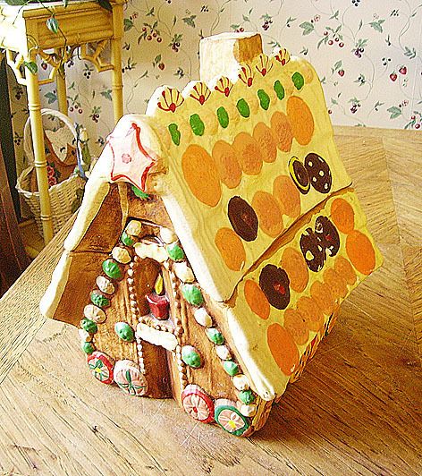 Vintage 1950s California Pottery Gingerbread House Cookie Jar 