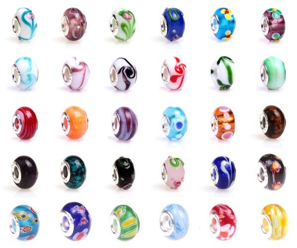 5pcs Lampwork Murano Glass European Bracelet Beads Charms Jewelry 