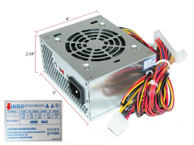 Hercules Micro ATX 500W MAX12V 24 Pin SATA Power Supply