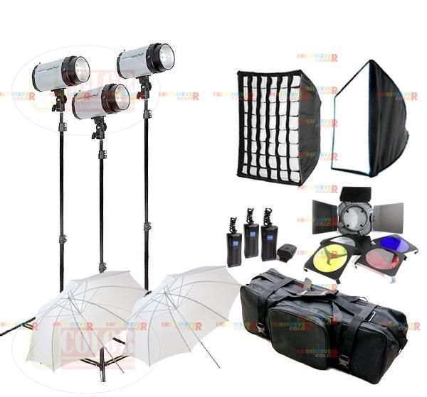 900W Strobe Studio Flash Lighting Kit Softbox w Honeycomb Grid