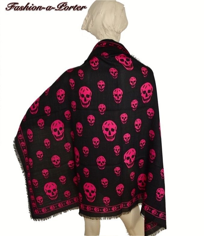 Alexander McQueen Hot Pink Black Skull Pashmina Scarf