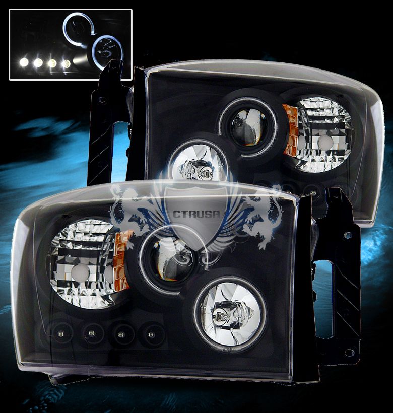 06 08 Dodge Ram Dual Twin Angel Eye Halo Ring Projector LED Black BLK 