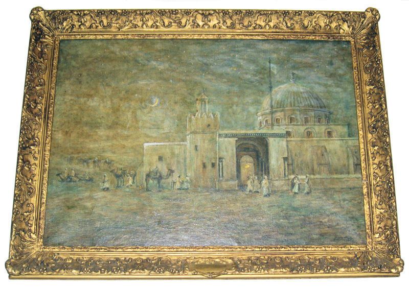 Antique Orientalist Moroccan Oil Painting by J D Clark