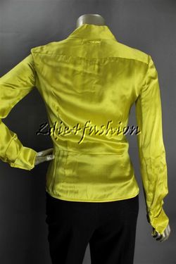 875 New Jean Paul Gaultier Satin Chartreuse French Cuff Silk Top 