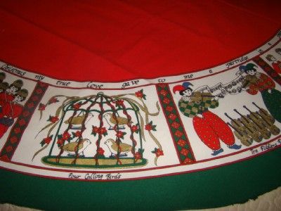   60 x 84 12 Days of Christmas Red & Green Tablecloth Gold Accents