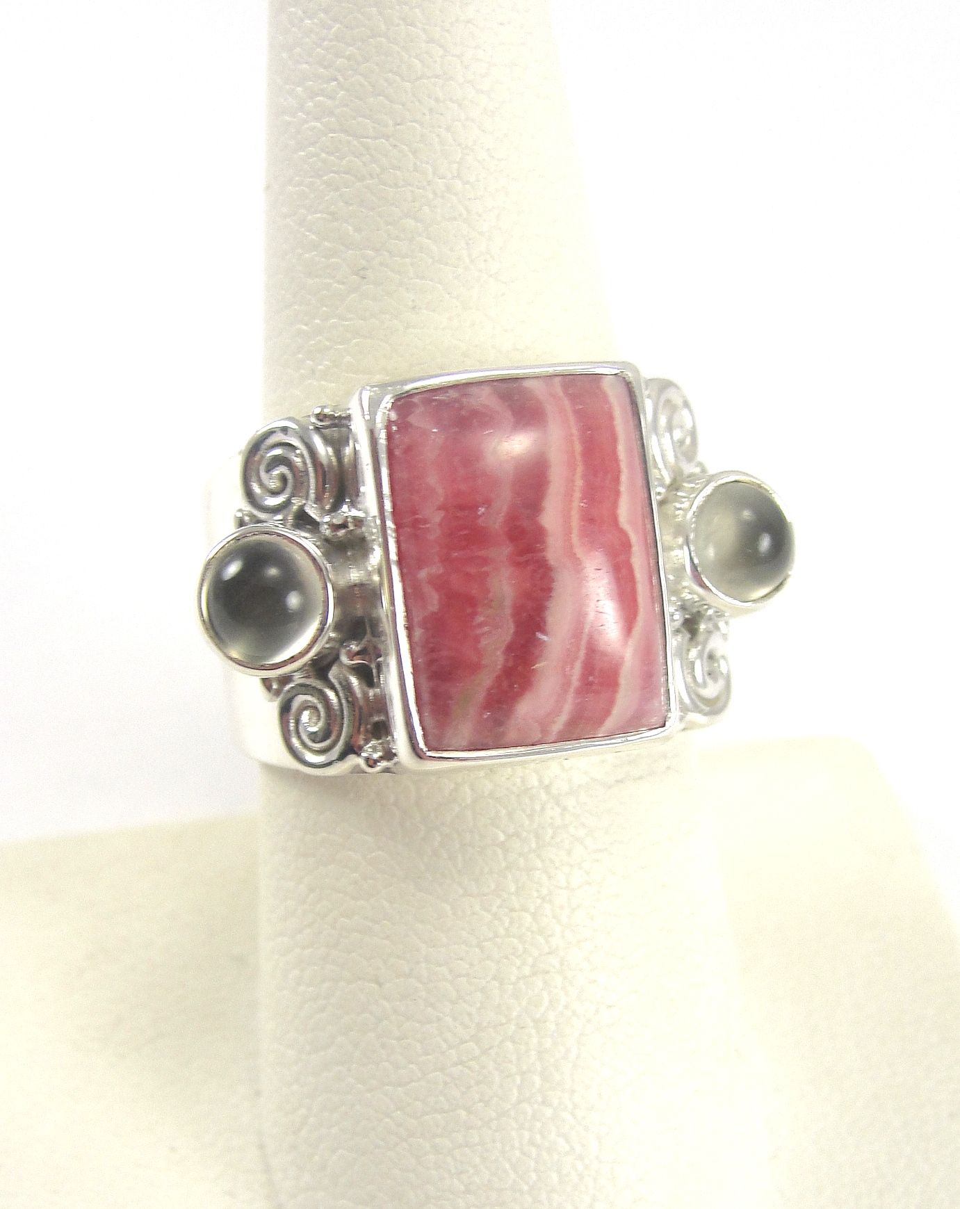 Sajen Sterling Silver Ring Pink Lace Agate Gray Cat’s Eye Size 7 1/2 