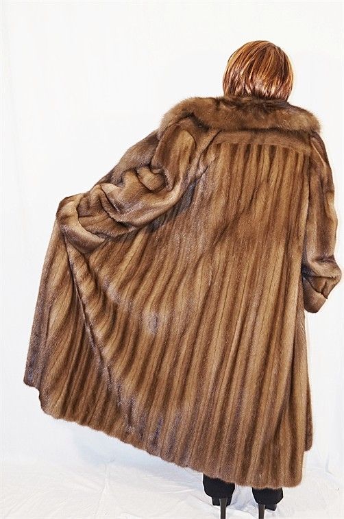 Adolfo Lunaraine Female Mink Fur Coat Jacket Russian Sable Collar 60 