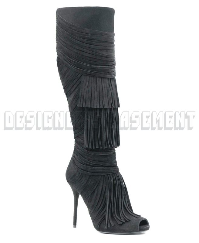 Gucci Black Suede Fringe Akerman Back Zip Peep Toe Tall Boots 