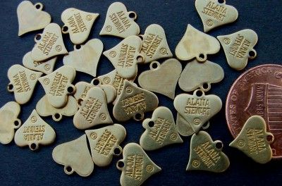 Vintage Aged Brass Alana Stewart Heart Tag Charms Findings