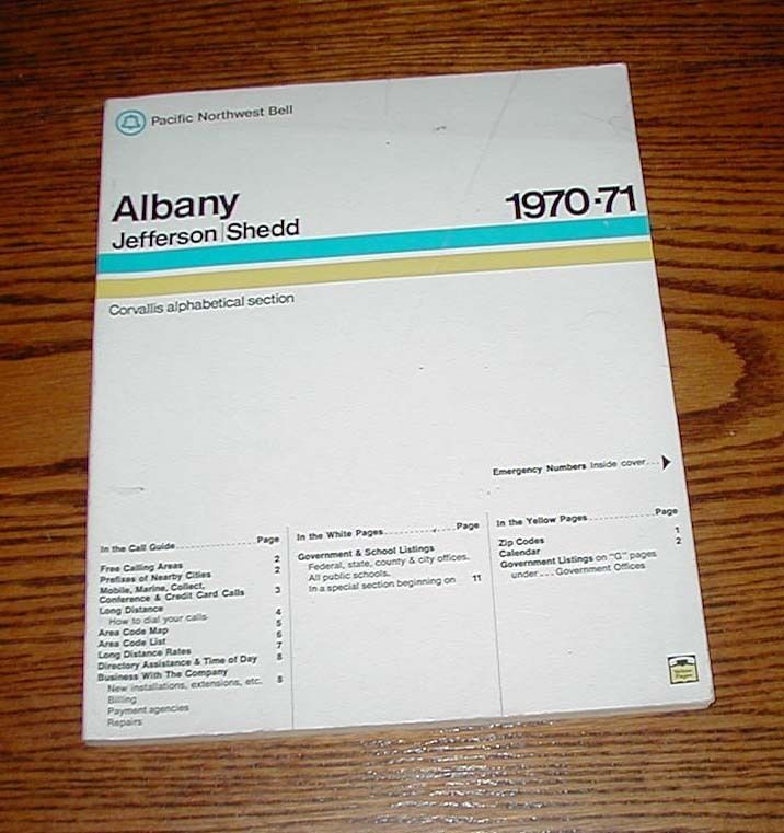Albany Jefferson Shedd Oregon 1970 1971 Telephone Book