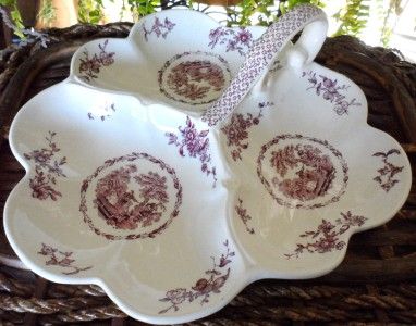 Masons English Ironstone Mulberry Watteau Trefoil Segment Serve Dish 