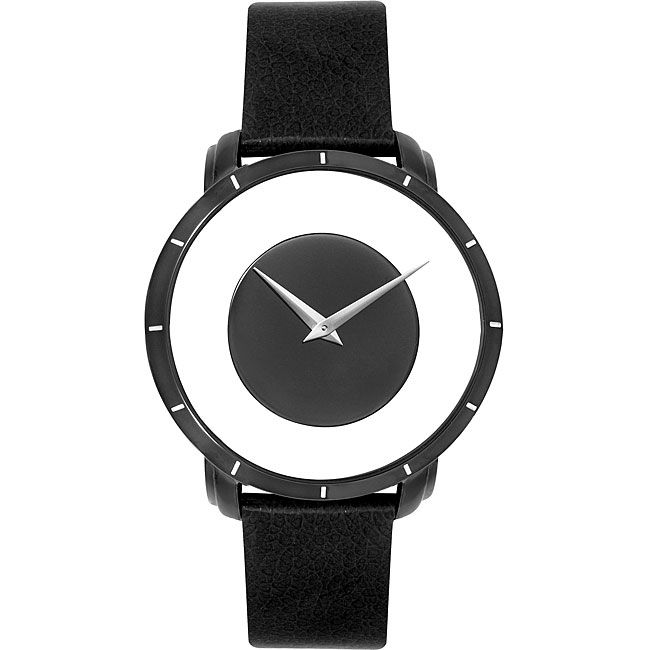 Akribos XXIV AK412BK Spacely Floating Black Leather Strap Mens Watch 