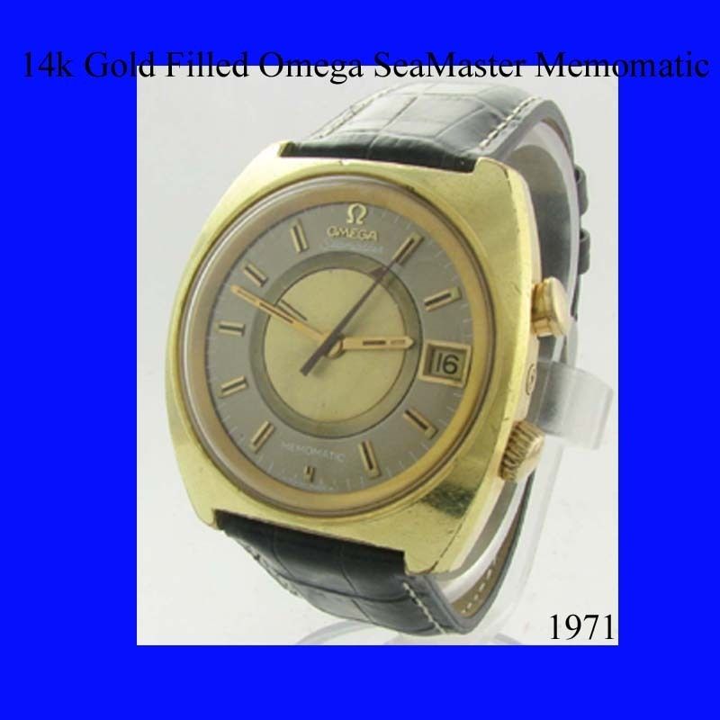 Mens Gold Omega Seamaster Memomatic Alarm Watch 1970