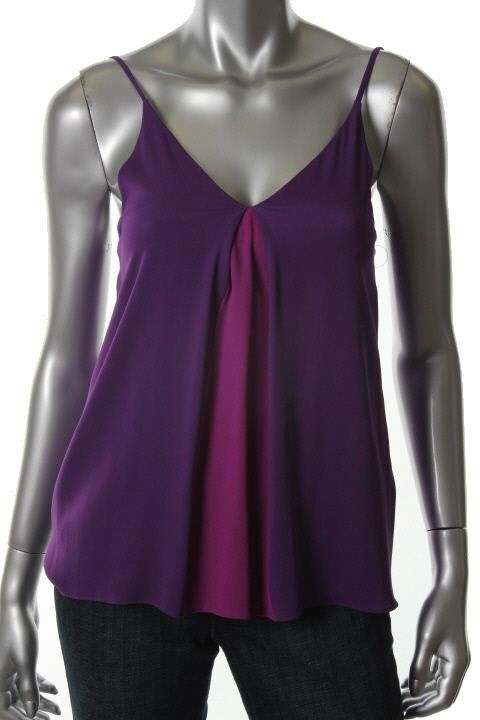 Alice Olivia New Alda Purple Two Toned Silk A Line Flared Tank Top 