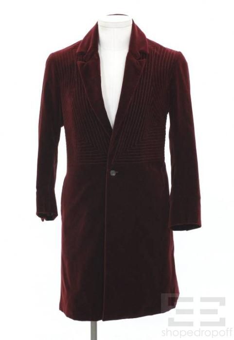 Alexander McQueen Mens Cranberry Red Seamed Velvet Jacket Size 50 