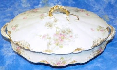 Limoges Theodore Haviland China Vegetable Bowl w Lid Gold Trim 