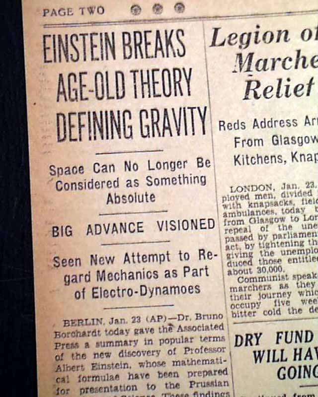 Albert Einstein Electro Dynamics Theory 1929 Newspaper