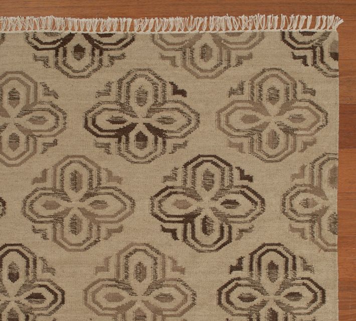 Pottery Barn Alhambra Tile Dhurrie Wool Rug 5x8 Espresso