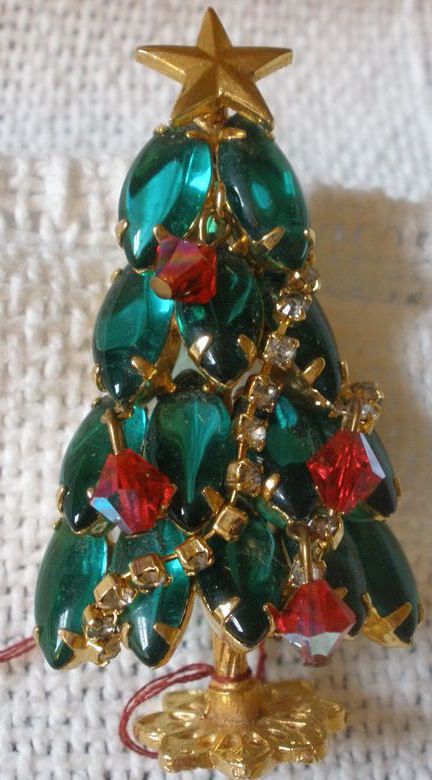 Large Vintage Prong Set Rhinestone Christmas Tree Brooch Jewelry Lot 7 