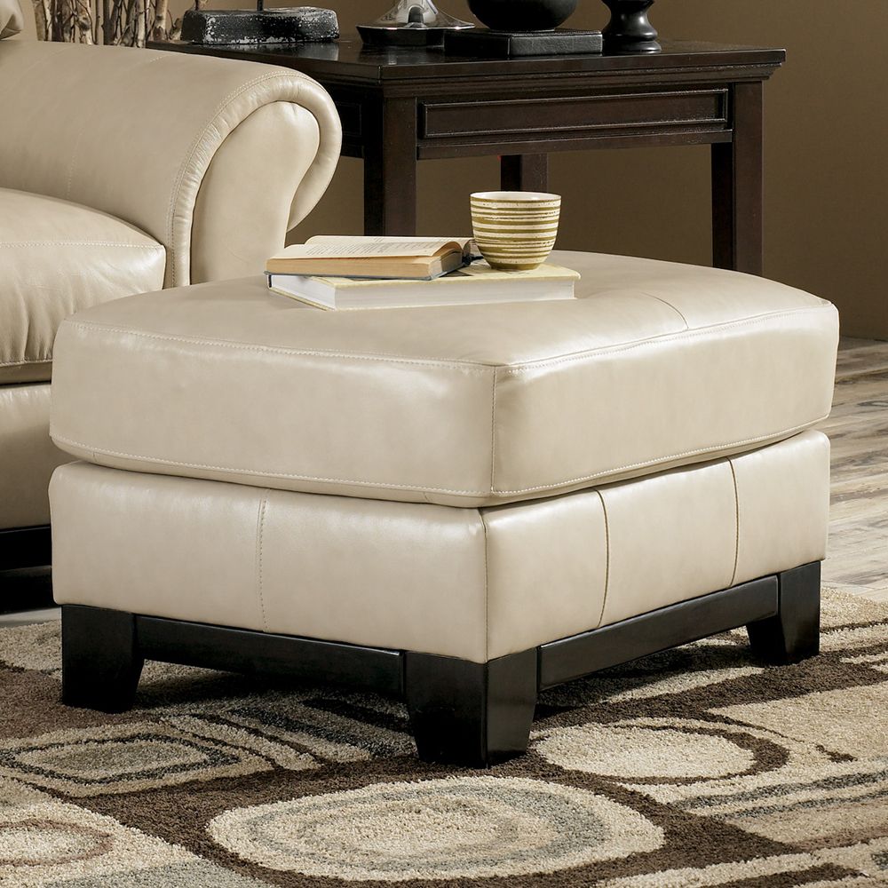 ASHLEY ALLENDALE LEATHER OTTOMAN OYSTER      NEW