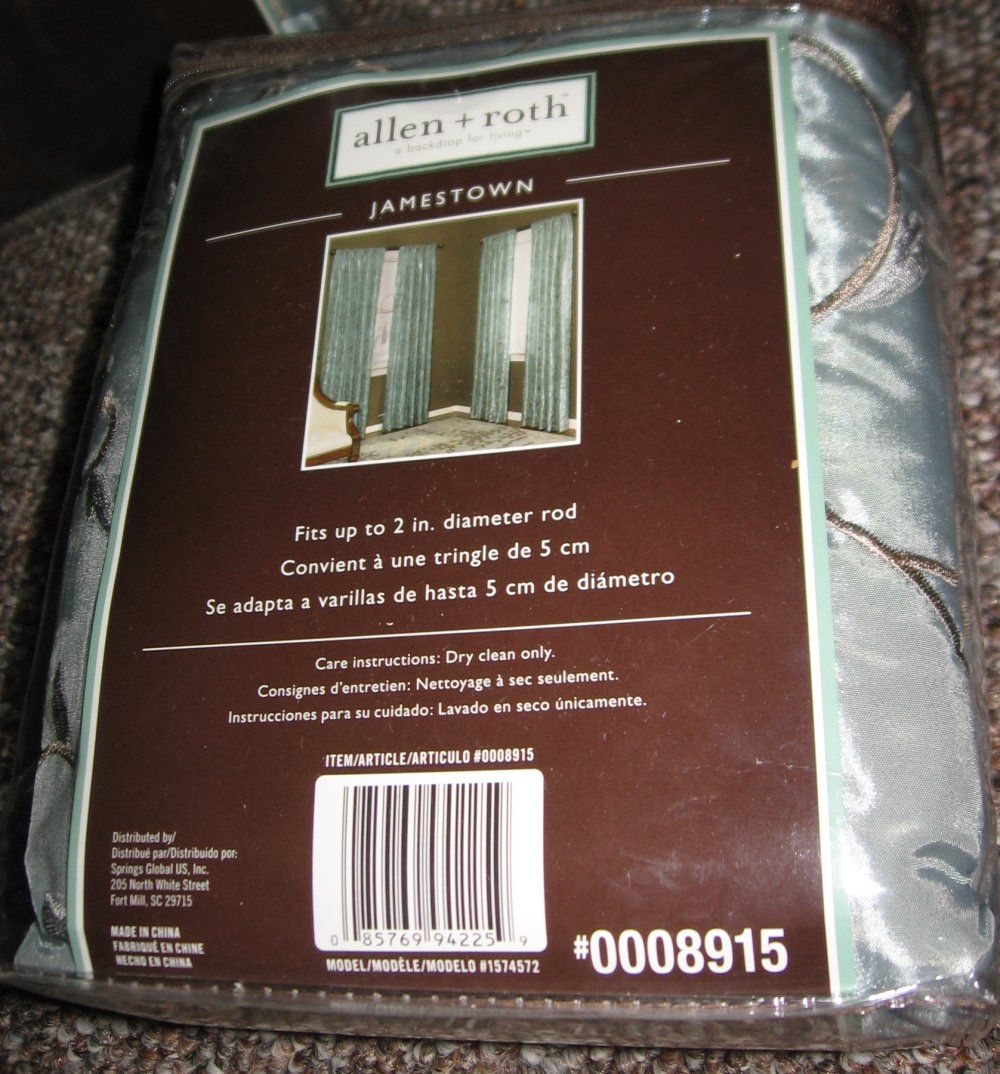 Allen Roth Jamestown Lined Curtain Drapery Drape Panel Green Mist 8915 