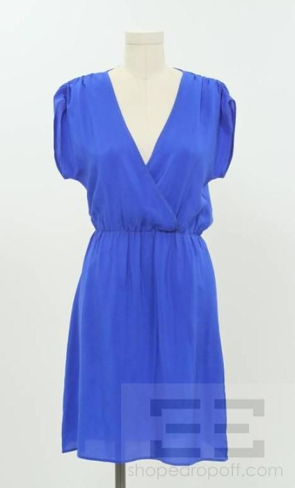 Amanda Uprichard Royal Blue Silk Cap Sleeve Dress Size Small