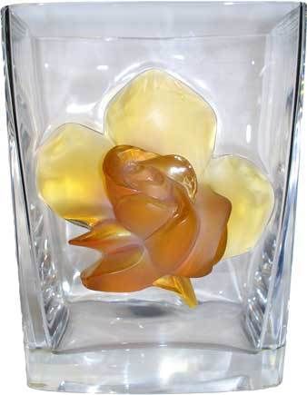 Signed Lalique Amber Rose Vase RARE Find Pristine Condition $ 