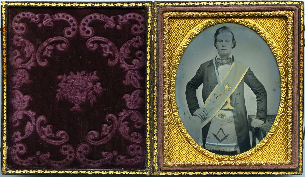 Freemason Sixth Plate Clear Ambrotype of an Attractive Mason w/ Sash 