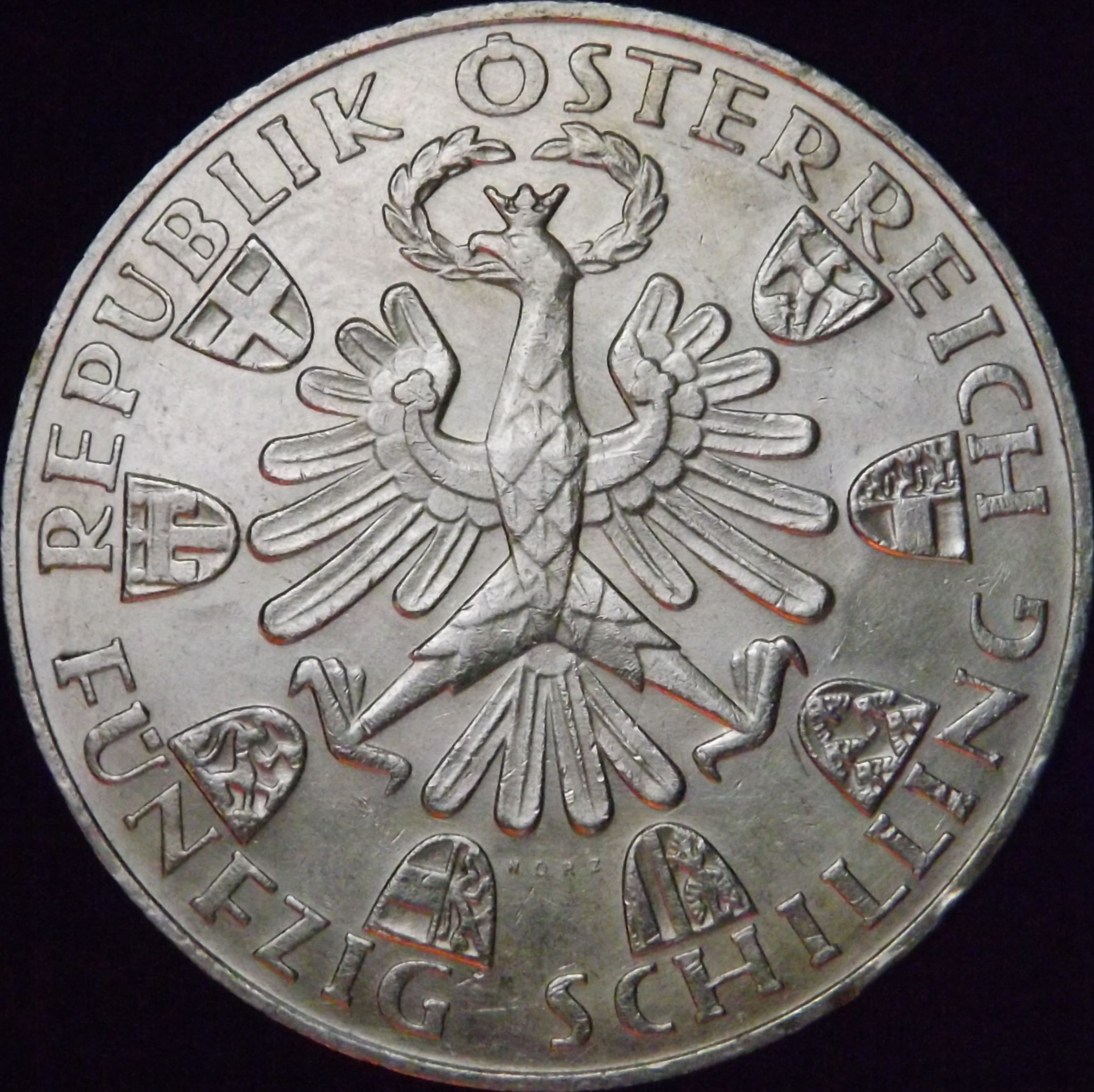 1959 Andreas Hofer AU++ Austria Silver 50 Schilling   KM# 2888   Free 