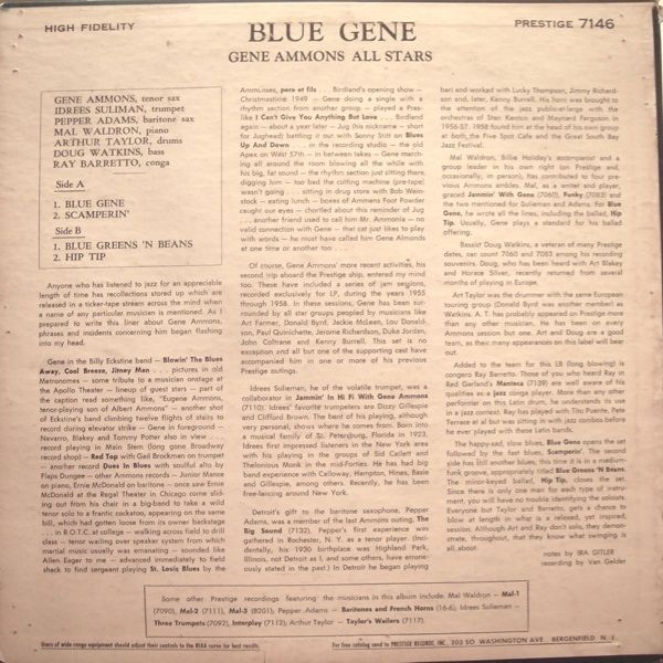 Gene Ammons Blue Gene LP Prestige 7146 Deep Groove Mono RVG