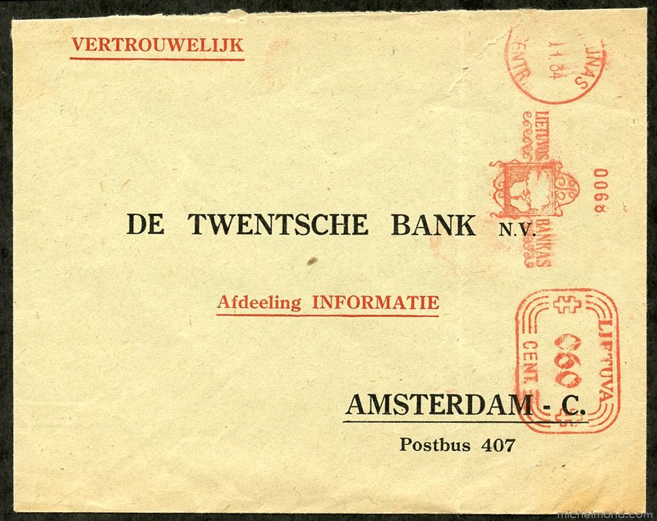   commercial cover from kaunas to amsterdam international letter rate