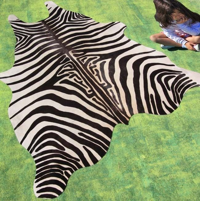 Zebra Print Printed Cowhide Cowskin Cow Hide Rug Carpet Animal Leather 