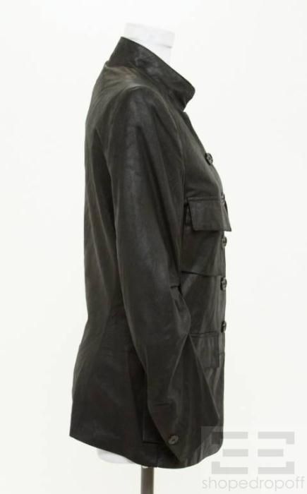 ANN DEMEULEMEESTER Black Leather Button Front Jacket Size 38