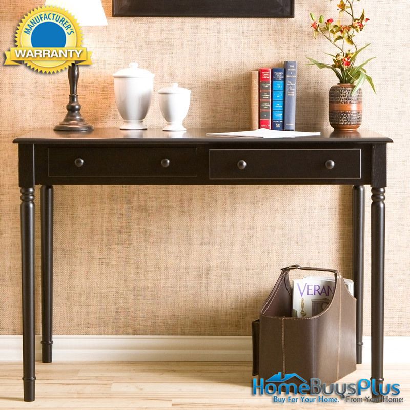 Satin Black 2 Drawer Writing Desk Home Computer Foyer Entryway