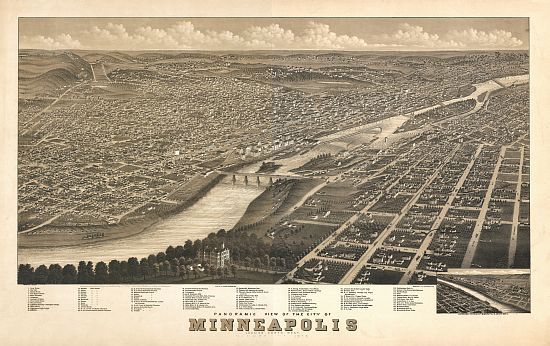Minneapolis Birds Eye View Map 1879 Minnesota Anoka County 