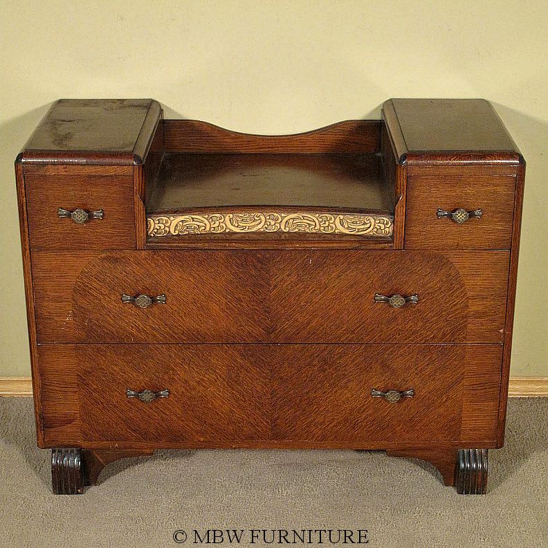 Antique English Oak Art Deco Vanity Dressing Table