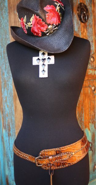 WOW STUNNING SILVER/CORAL CROSS CONCHO BELT M/L