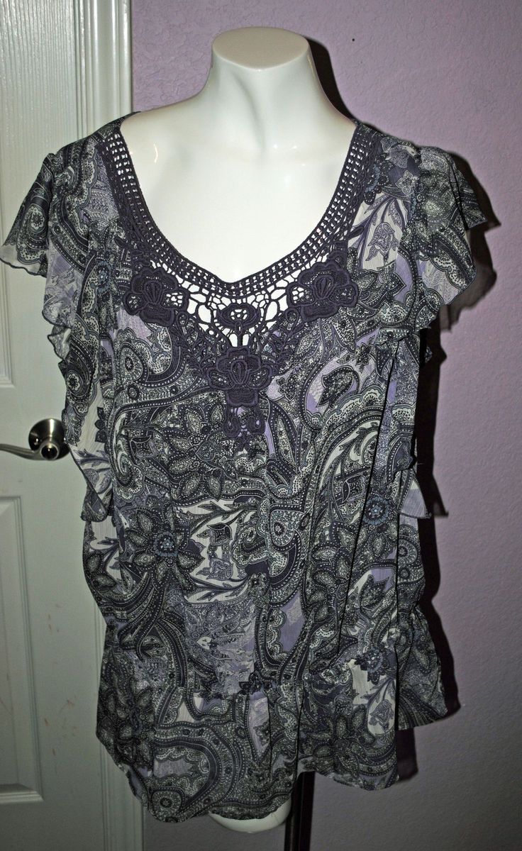 NEW APT 9 PURPLE PAISLEY CROCHET DRESS BLOUSE TOP