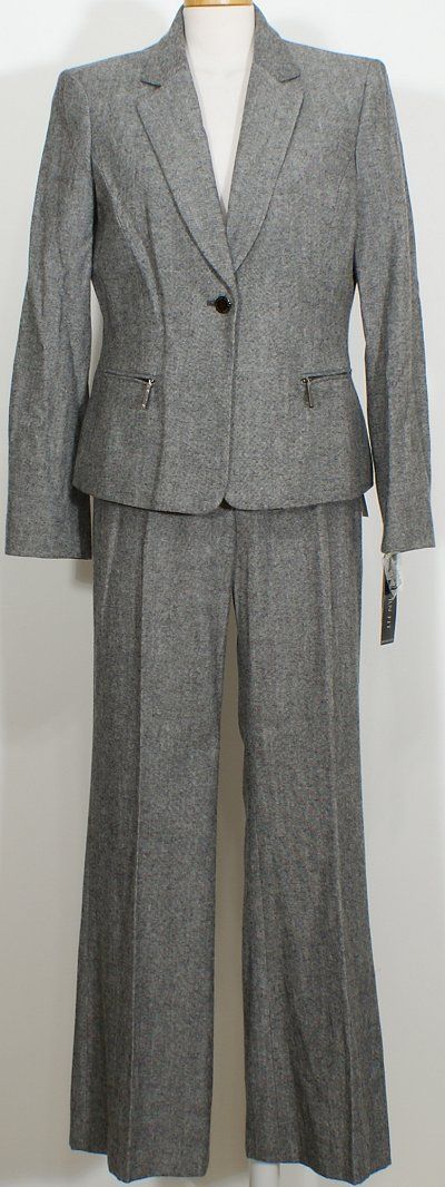 NWT ANNE KLEIN Charcoal Tweed Flared Pant Suit 12