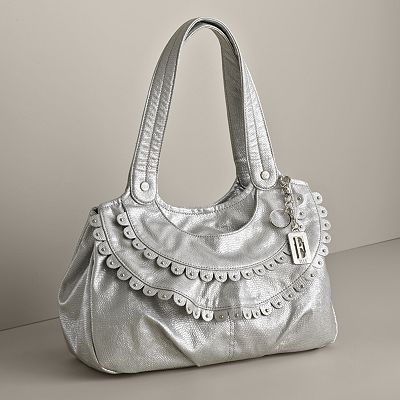 Elle Anouk Scalloped Studded Shopper Purse Handbag Silver MSRP $99 99 