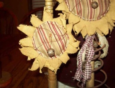 Primitive Cloth Sunflower Crow Vtg Wood Bobbin Rusty Bed Spring Make 