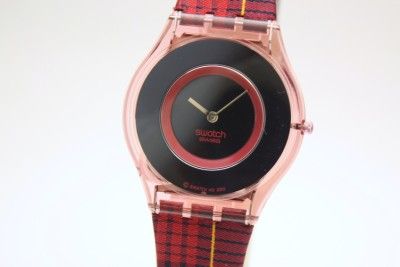 New Swatch Women Kiltmania Red Band Skin Watch 34mm SFR102 $110