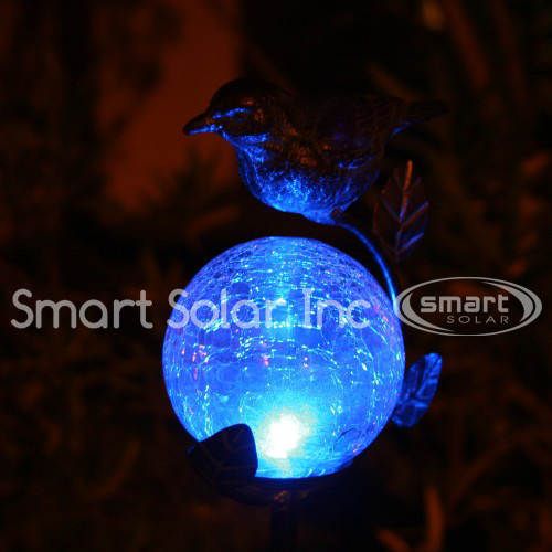 Solar Colors Aquarius Birdbath Garden Stake Illuminating Yard Night 