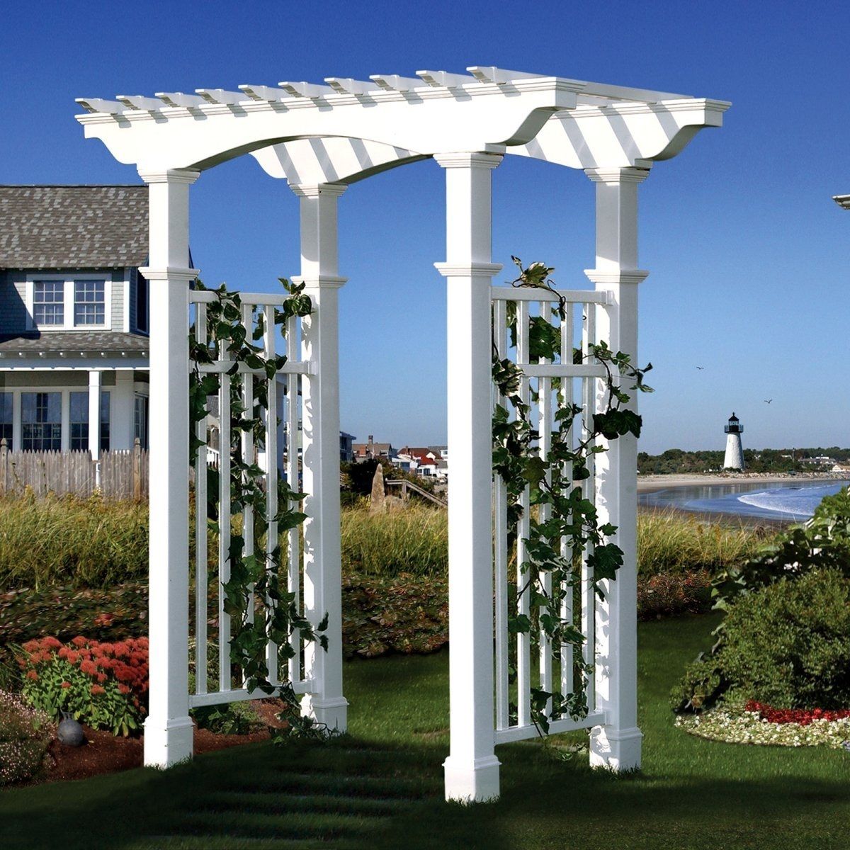   Arbor White with Trim Decorative Entryway Garden Patio Arbor