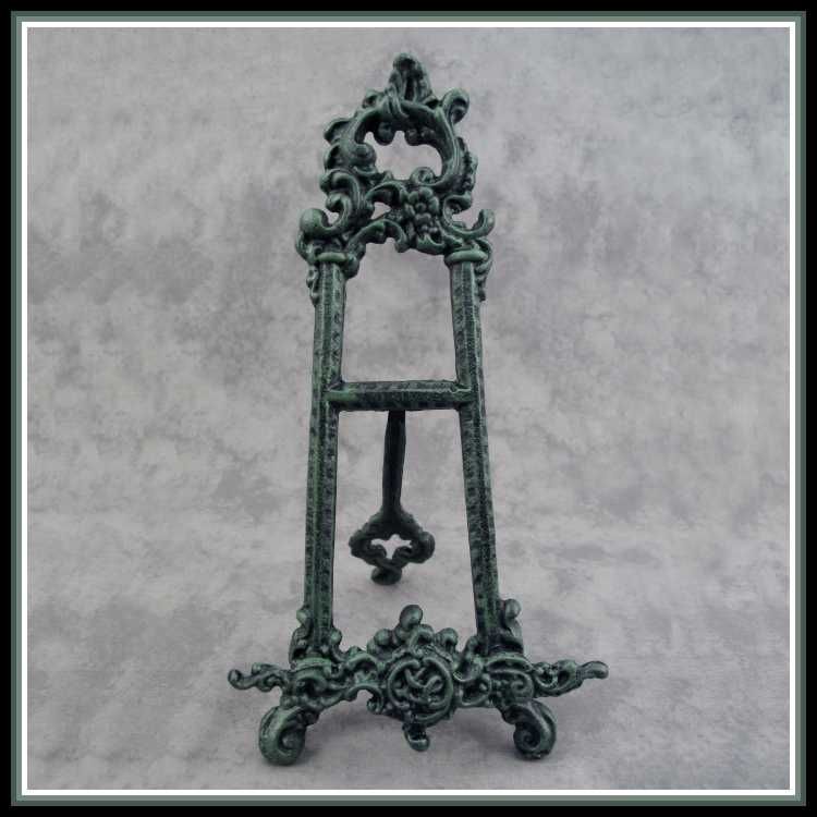 Cast Iron Easel for Photos Art Verdigris Green Victorian Scroll Design 